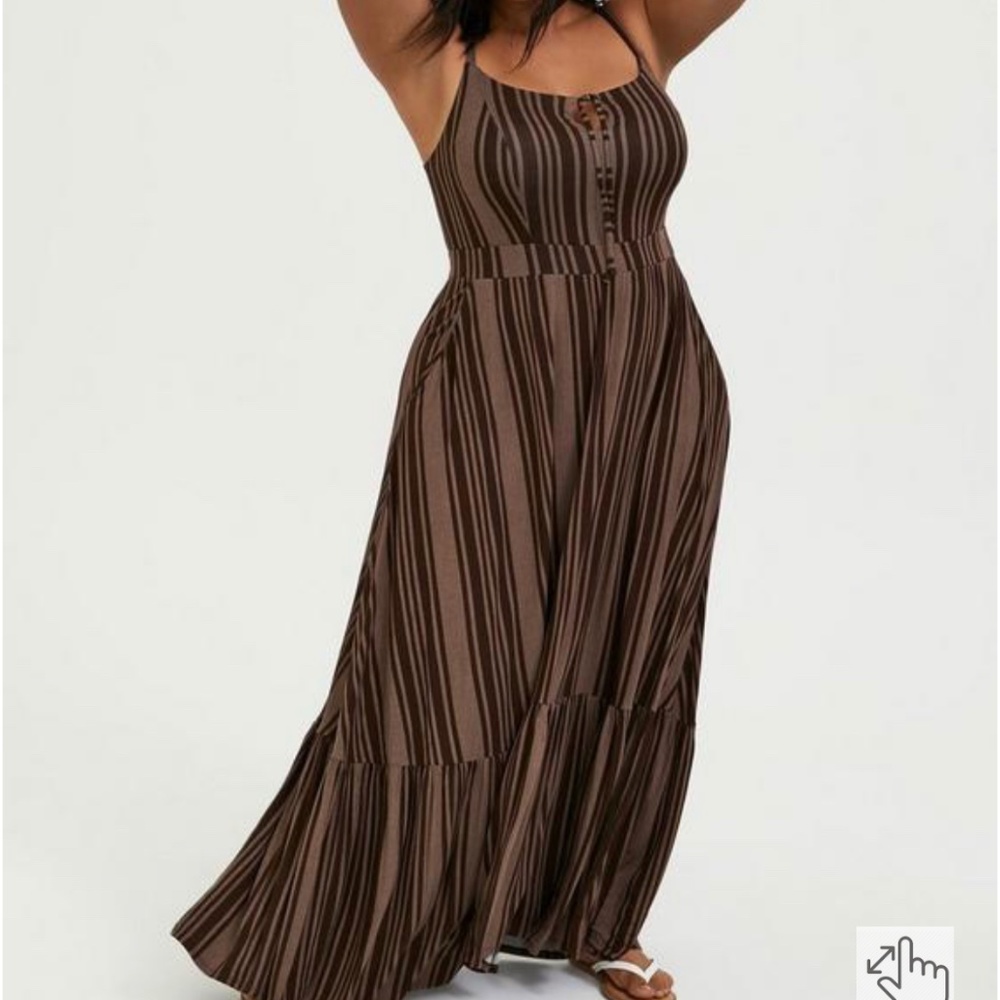 Torrid Maxi Jersey Brown Striped Tie-Front Dress. NWT